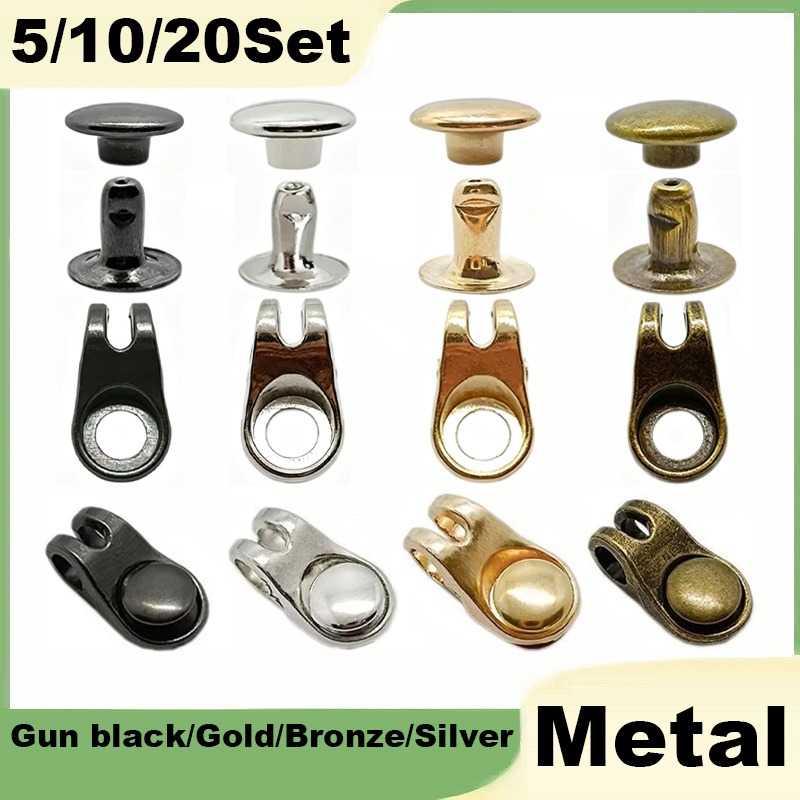 Rivet Setter Tool - ชุดตะขอผูกเชือกรองเท้าพร้อมหมุด 5/10/20 ชิ้น สีดำ/ทอง/บรอนซ์/เงิน หัวเข็มขัดรองเท้าแบบ D