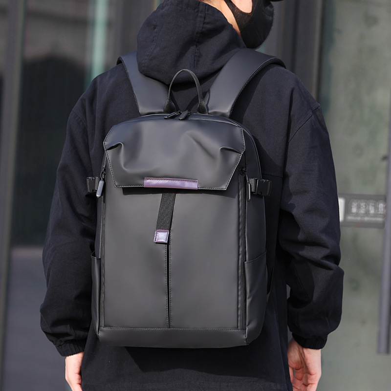 Leather Work Rucksack Mens - กระเป๋าเป้สะพายหลังสำหรับใส่แล็ปท็อป ทำจากหนัง PU กันน้ำ ดีไซน์เรียบง่าย มีช่องใส่ของหลายช่อง